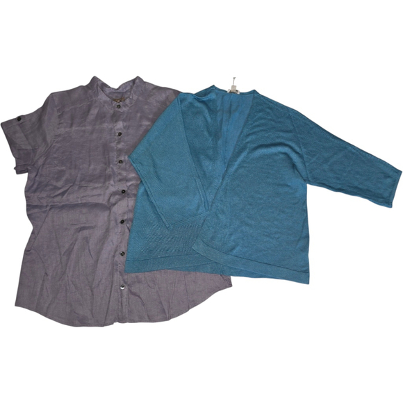 Lot of 2 Women's J. Jill Button Top & Open Front Cardigan, Sz L, Denim Blue Line - Picture 1 of 10